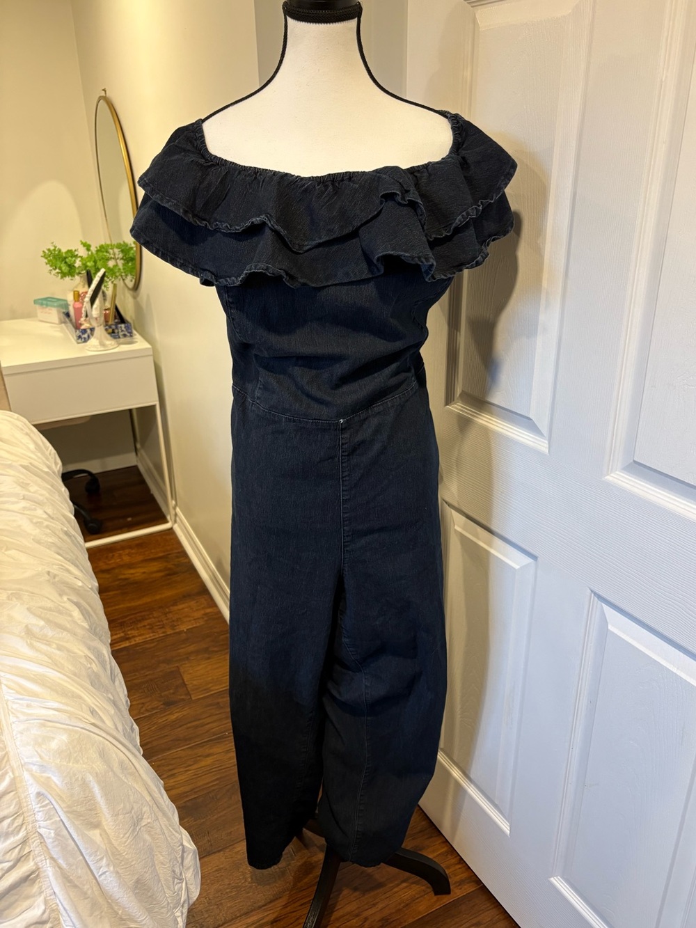 Ashley Stewart Plus Size 26 / 4X Off Shoulder Denim Jumpsuit